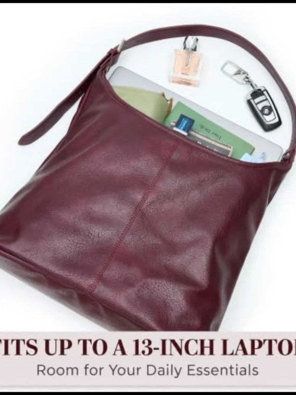 Vegan Leather Slouchy Hobo Shoulder Bag with Matching Pouch